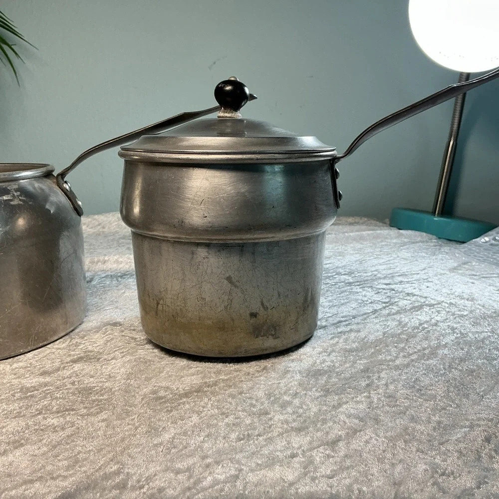 Vintage Wear-Ever Aluminum Double Boiler Pan Set w Lid Made in USA